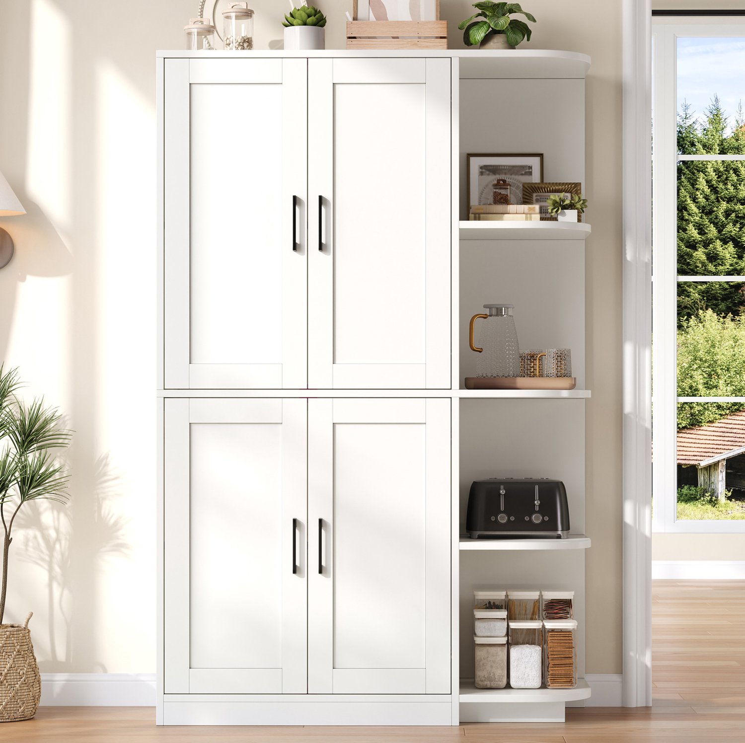 MODENUIT Keukenkast - 4 Deuren En 4 Open Vakken - Verstelbare Planken - MDF - Wit - 103x40x163 cm