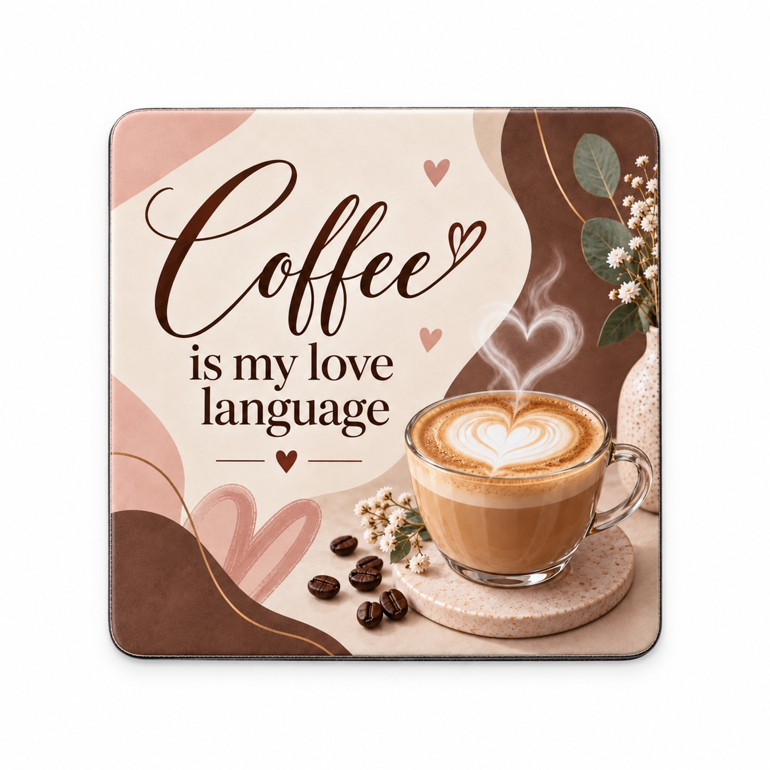 Coffee Is My Love Language MDF onderzetter 10x10cm – Koffie onderzetter – Cadeau voor koffieliefhebber