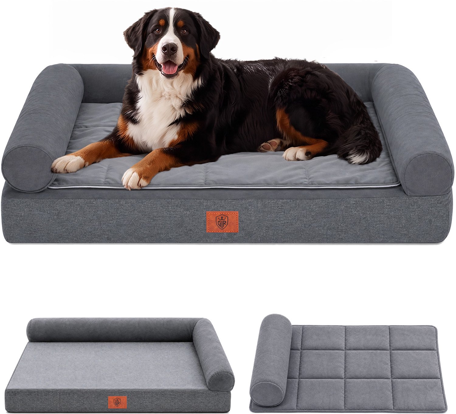 GTPLAYER - Hondenbed 110x79x16 cm - Eierschaal Schuim Waterdicht Wasbaar - Grijs