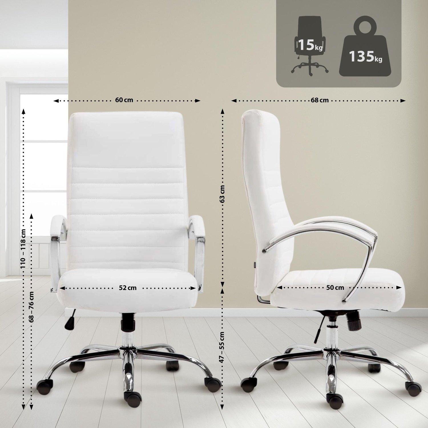 Luxe Comfort Monza 0048 bureaustoel - kunstleer - wit