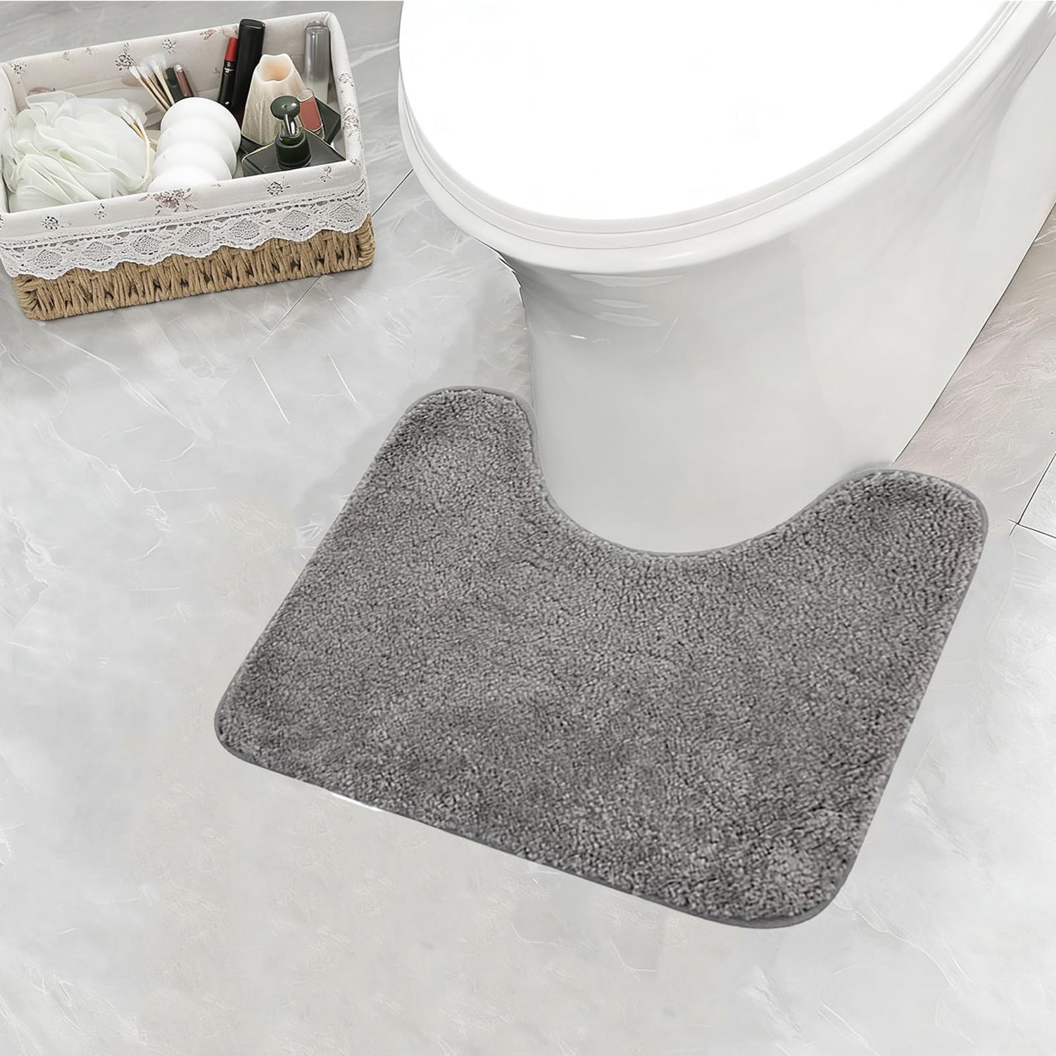 Badmat - U-vormig met uitsparing - Voor toilet - Antislip - Grijs - 50 x 40 cm