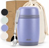 VANN thermos lunchpot in greypurple met grijze deksel en grijze lepel. Inclusief katoenen draagtas en verpakking.
