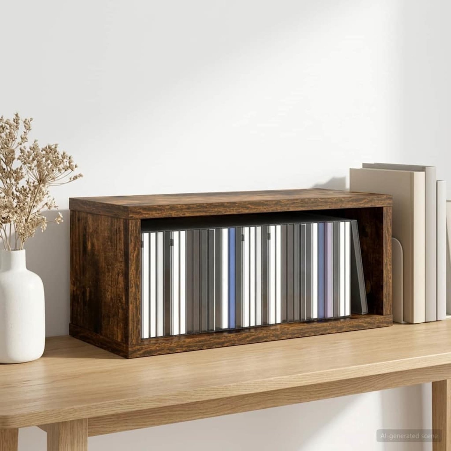 Image of vidaXL - CD - Opslagrek - Gerookt - eiken - 40 - x - 17 - x - 17 - cm - Bewerkt - hout