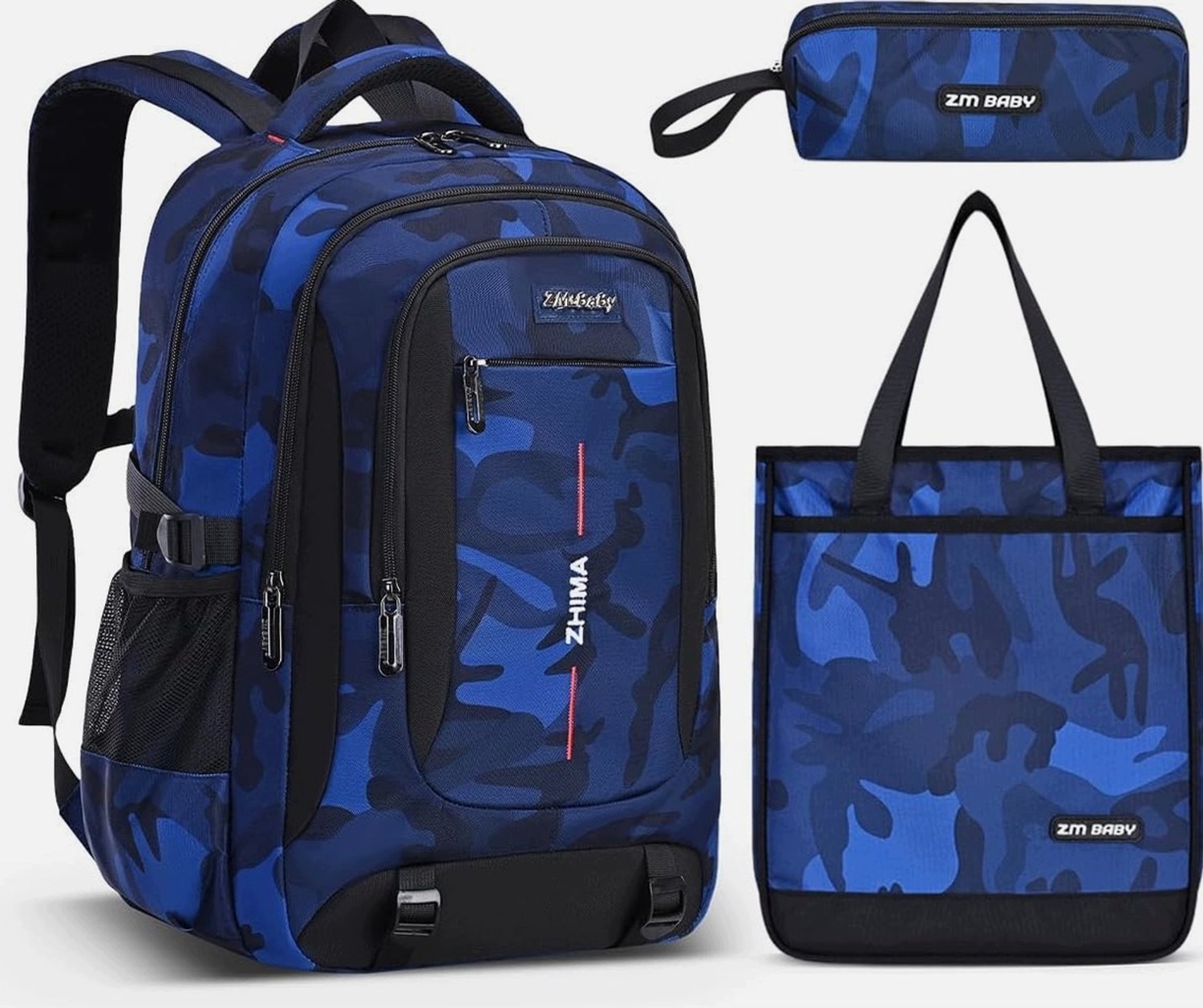Grote Blauwe Waterdichte Schoolrugzak Set 3-in-1