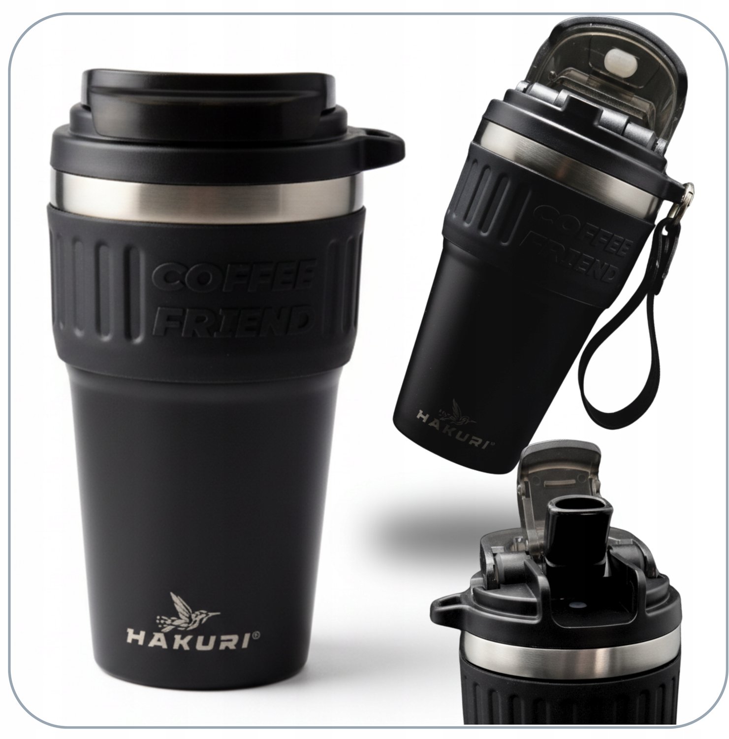 Hakuri Thermos Mok 650ml - Warm & Koud, Dubbelwandig, Zwart
