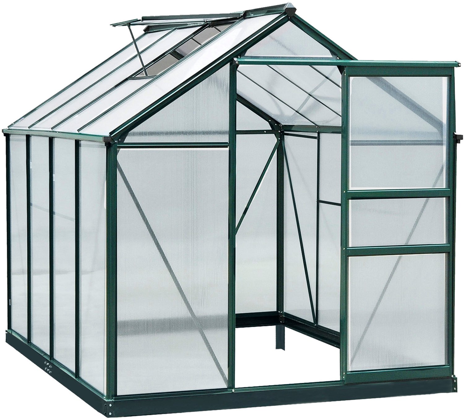 Sunona Tuinkas - Met schuifdeur, dakraam en regengoten - Aluminium en polycarbonaat - 190 x 252 x 201 cm - Groen