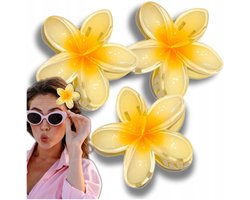 Set van 3 Gele Plumeria Bloesem Haarclips 8cm Tropische Stijl