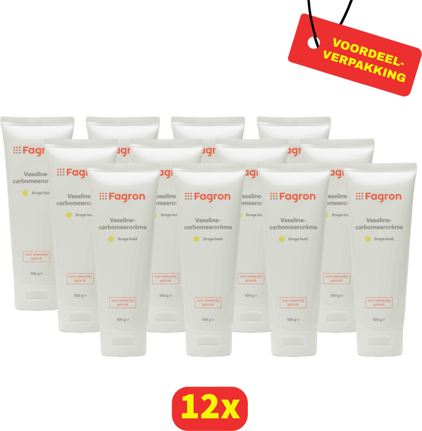 Fagron Vaselinecarbomeercrème - Droge Huid - 12 x 100g - Voordeelverpakking