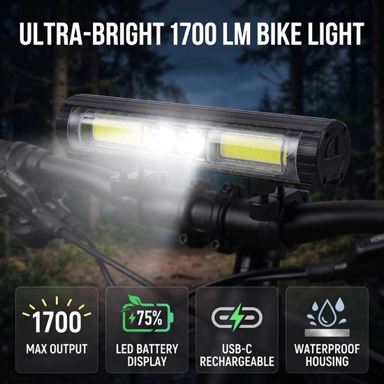 Zeer heldere led-fietslamp, oplaadbare USB-koplamp, waterdicht — afbeelding 5