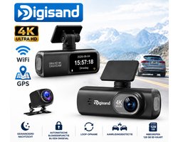 Digisand V22 Dashcam-4K/3840*2160P Cameră auto de bord - Auto Camera Voor & Achter Dubbele Lens-Wifi & App-G-sensor-Auto DVR Videorecorder Unghi 170°-GPS-Inclusief 128GB SD-kaart