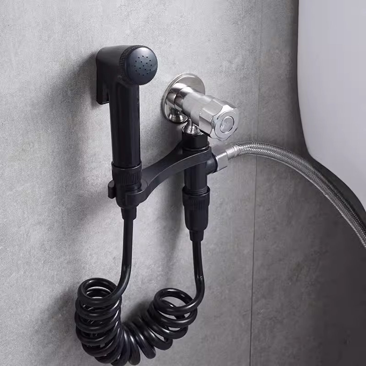 handdouche - toiletdouche met 3 m slang - bidet sproeier met 3-weg aansluiting - douchekop voor toilet en badkamer - waterregelaar - kunststof - zwart - 1 set