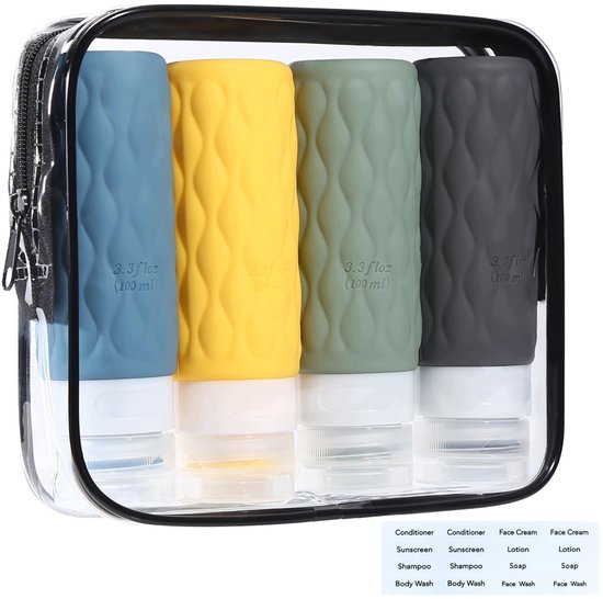 Merkloze Siliconen Reisflessen 100ml - Set van 4 - Lekvrij & Herbruikbaar