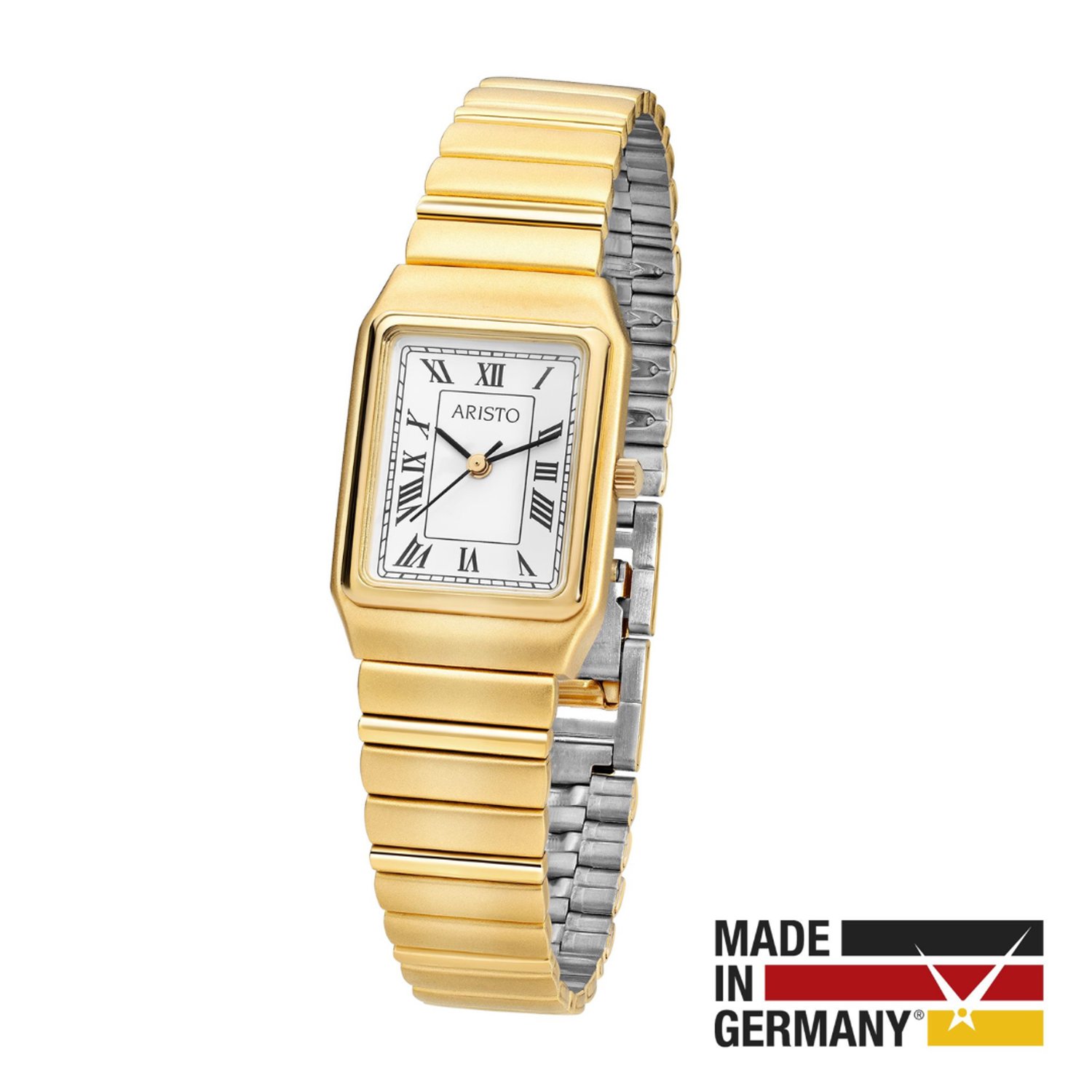 Aristo Horloge - Dames - Edelstaal - Verguld - Analoog - 5 Bar - Staalband 19 cm - Romeinse Wijzerplaat Wit - AR-6D01