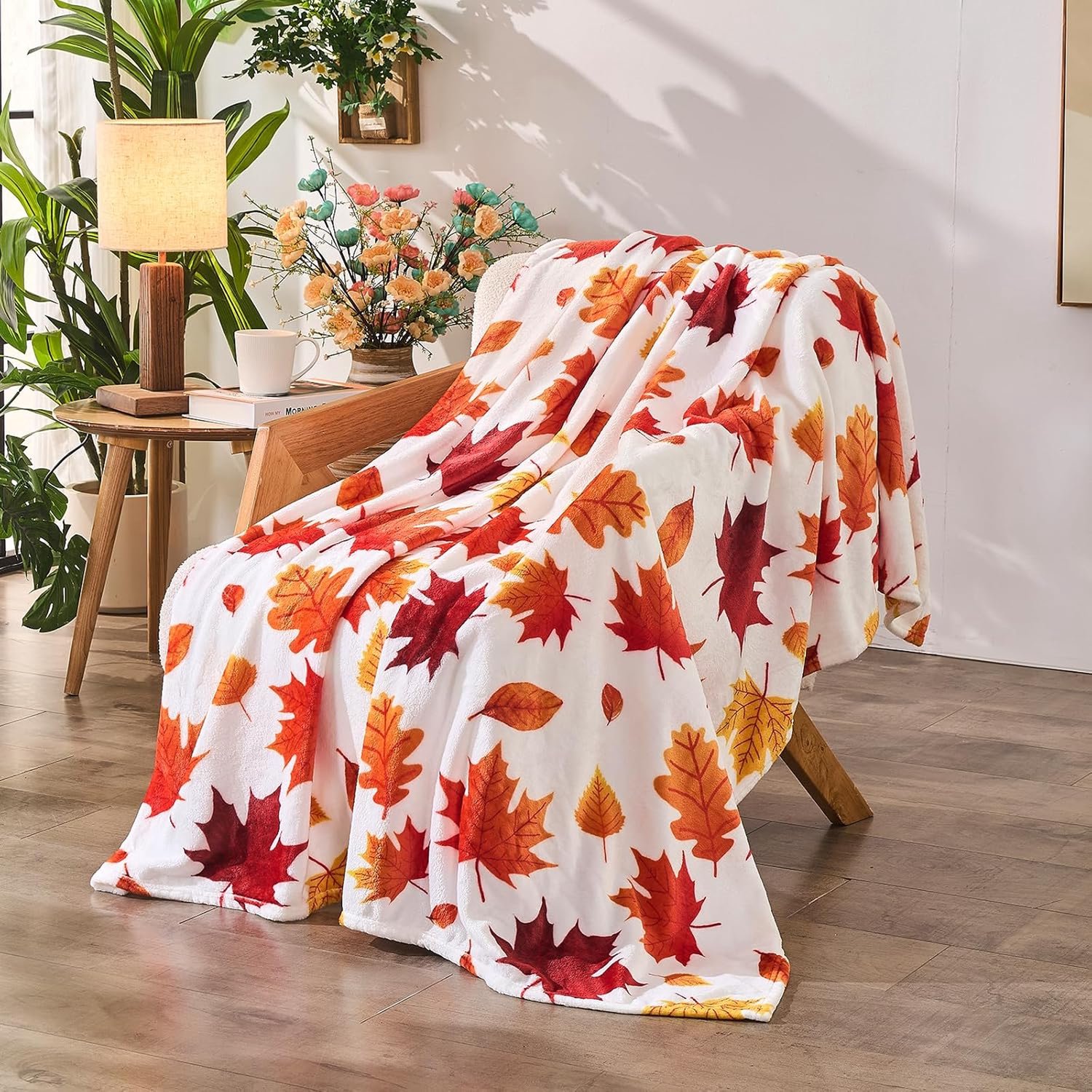 KZQ Herfstbladeren Plaid 127x152 Cm - Zachte Herfstdeken Voor Bank, Fauteuil, Bed Of Stoel, Cadeau Voor Vrouwen, Moeders En Meisjes Bij Thanksgiving En Halloween Zoals in de figuur wordt getoond