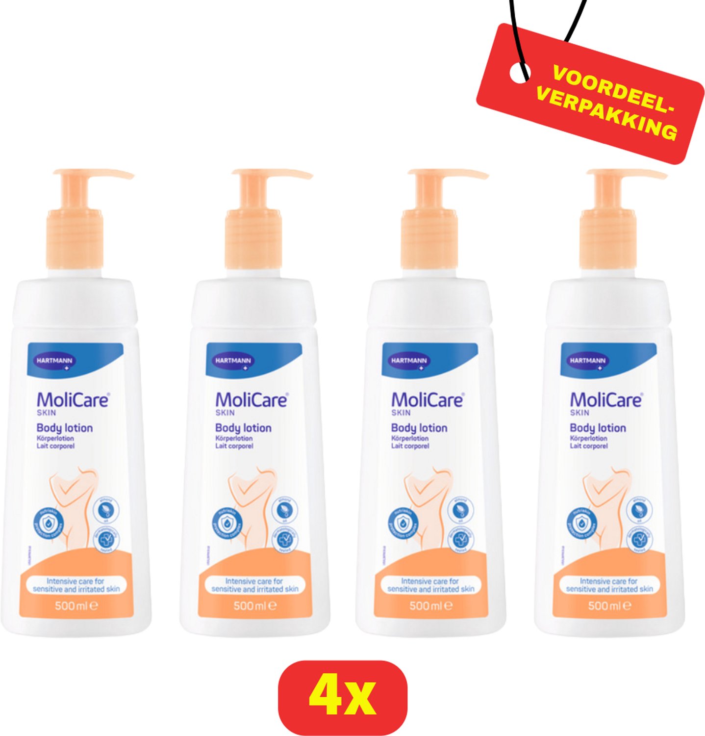 MoliCare Skin bodylotion met pompje - 4 x 500ml - Voordeelverpakking