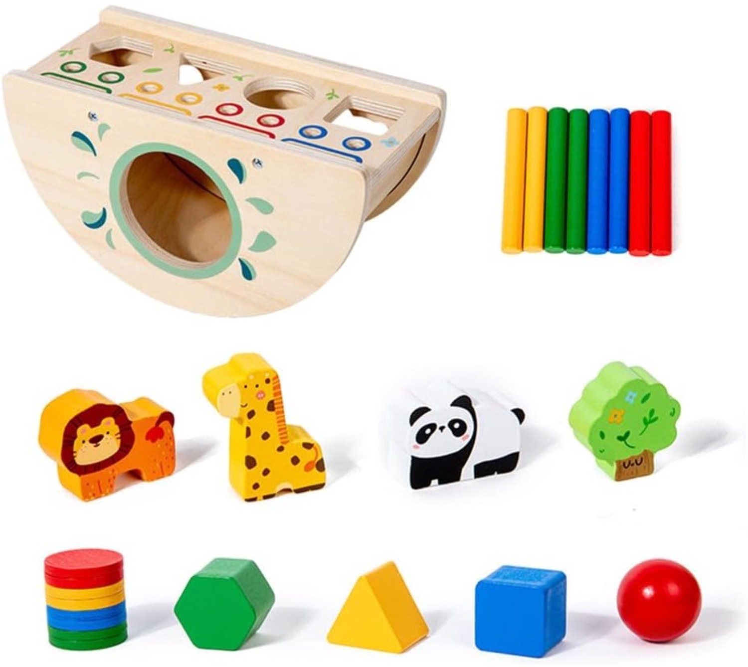 Houten Activiteiten Kubus Maanvormig | Montessori Educatief Speelgoed Peuter 1-3 Jaar | Vormenstoof met Dieren, Fijne Motoriek & Oog-handcoördinatie | Sensorisch Speelgoed