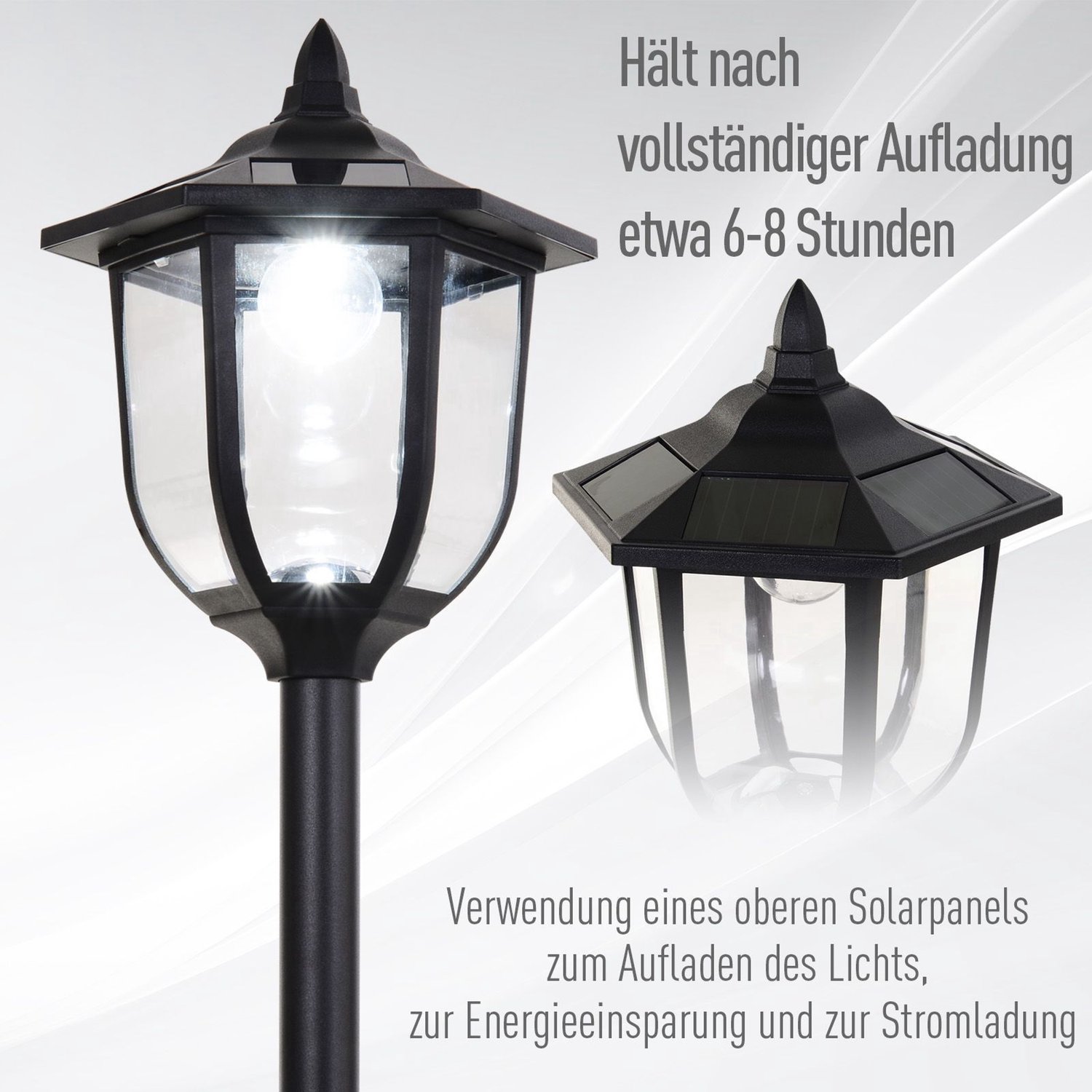 MIVRAY Lantaarnpaal – Zonne-energie LED – Ø26,5 x H177 cm – 30/60 Lumen – Kunststof – Zwart – Tuin en Terras – IP44