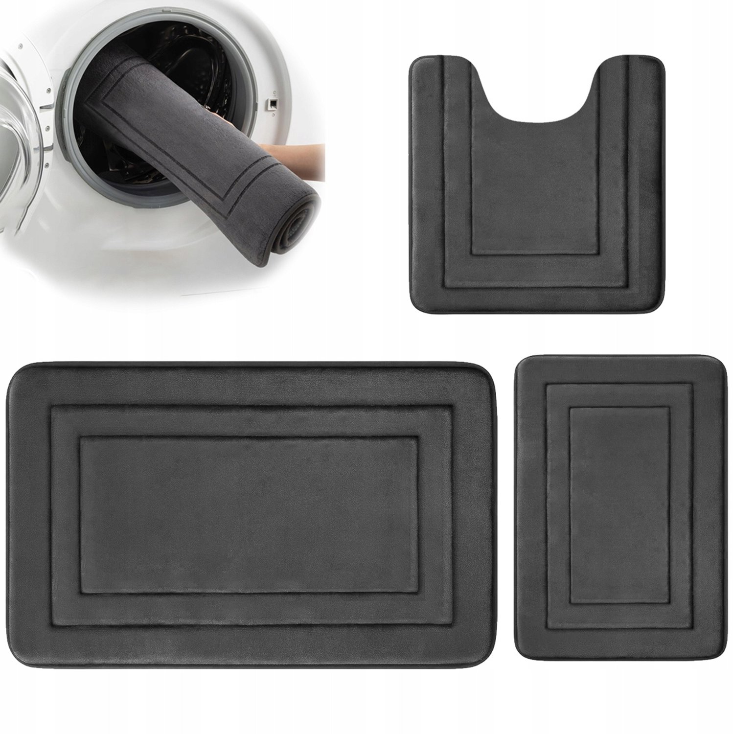 Grijze Antislip Badkamermat Set - 3 Delig - Zacht & Absorberend