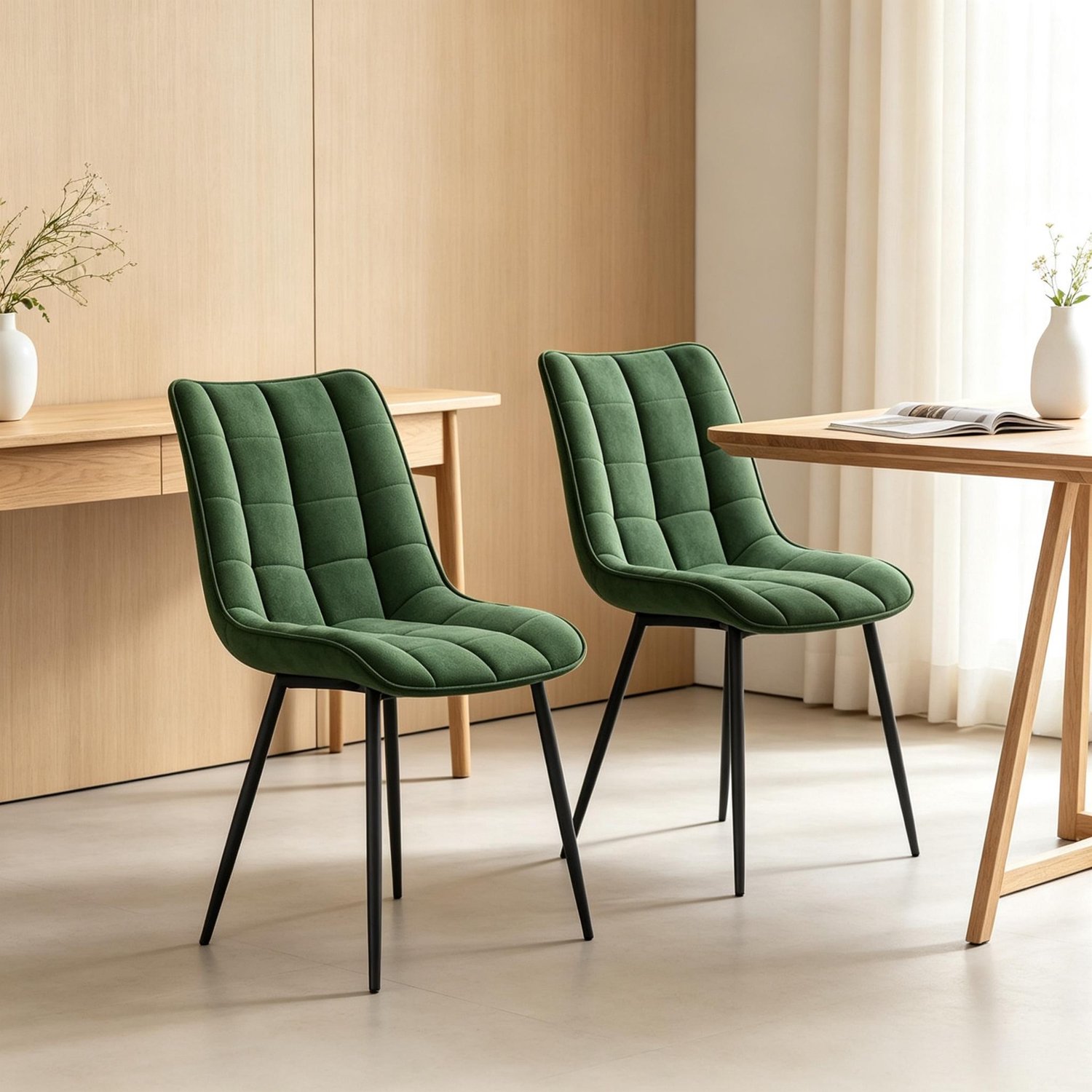 STILVORA Eetkamerstoel 46 Cm - Set Van 2 Met Zachte Velvet Bekleding En Metalen Poten - Voor Eetkamer Kantoor En Slaapkamer - Donkergroen