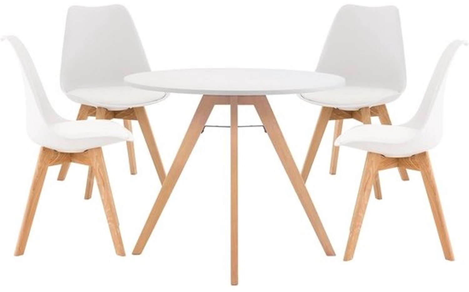 Witte woonkamer set - met ronde tafel en vier stoelen - complete eethoek
