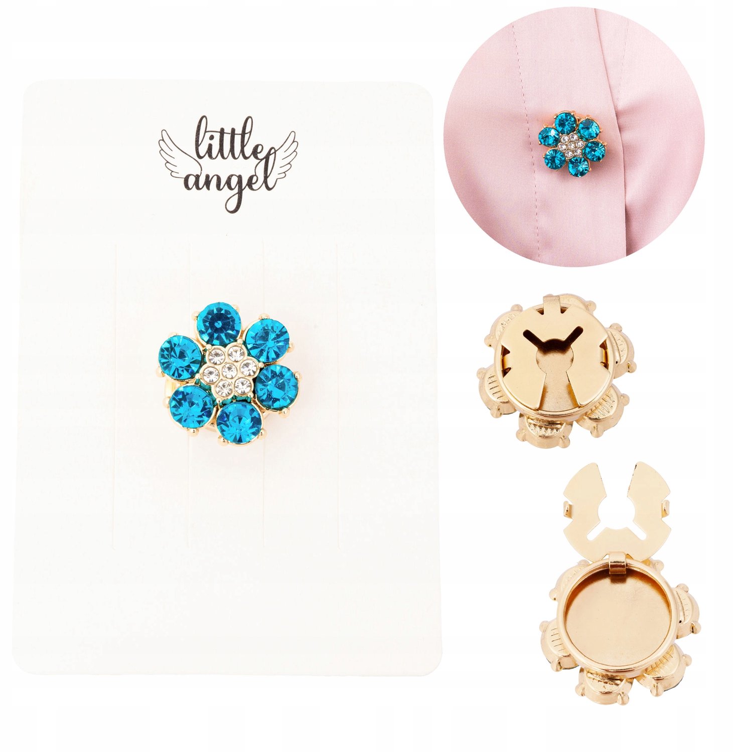 Bloem Knop Overlay met Blauwe Kristallen & Zirkonia - Stijlvolle Sieraden