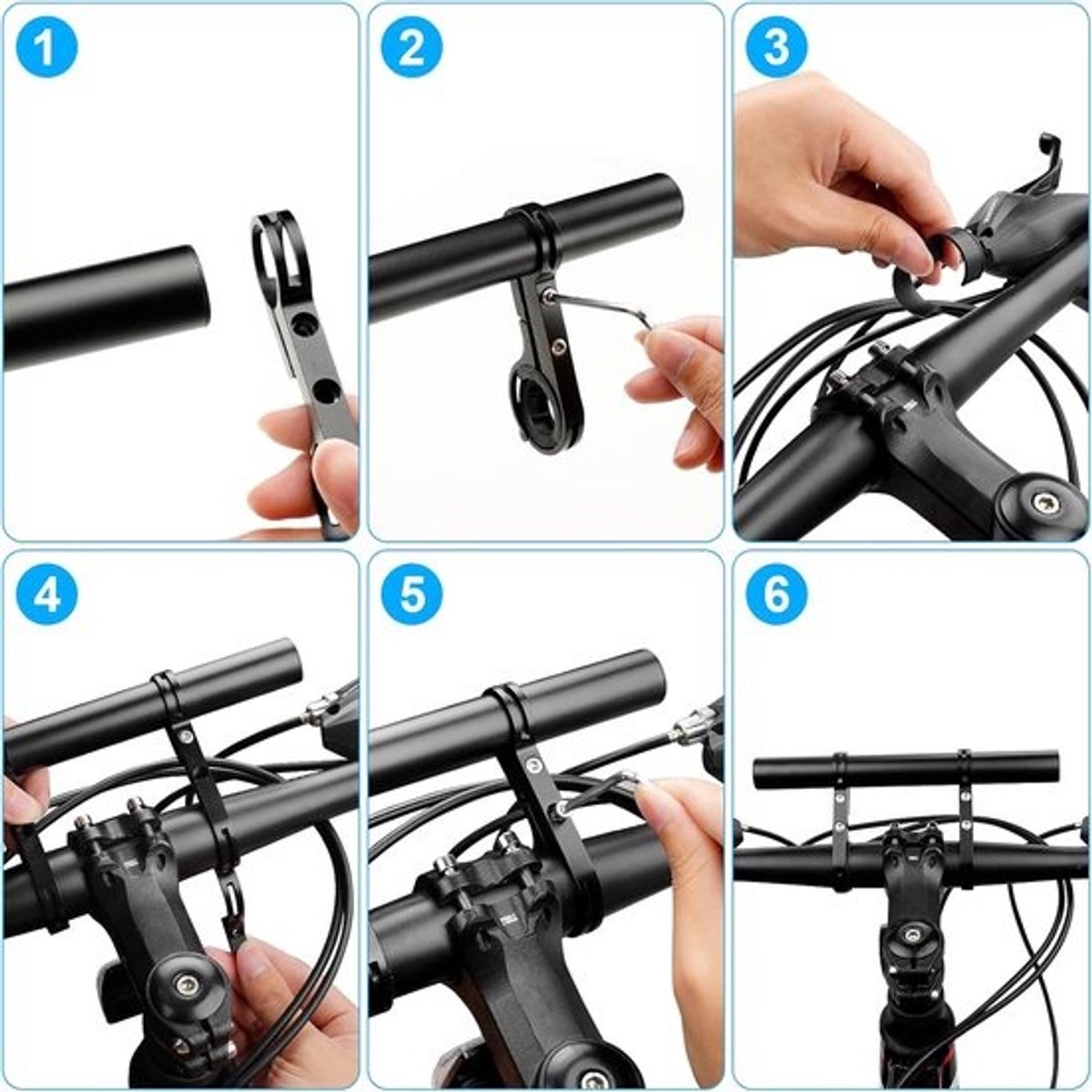 E-Ambar - Fietsstuurverlenging van 20 cm, aluminiumlegering, houder met schroevendraaier in zwart