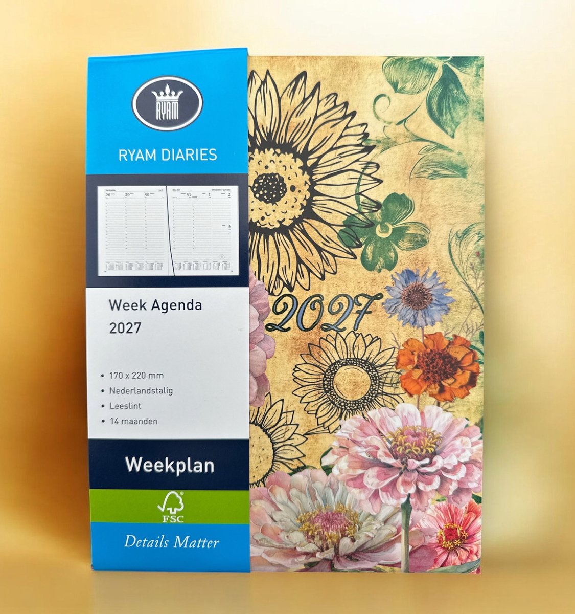 Ryam Bureau Agenda 2027 - Weekplan (17cm x 22cm) Sunny Flowers