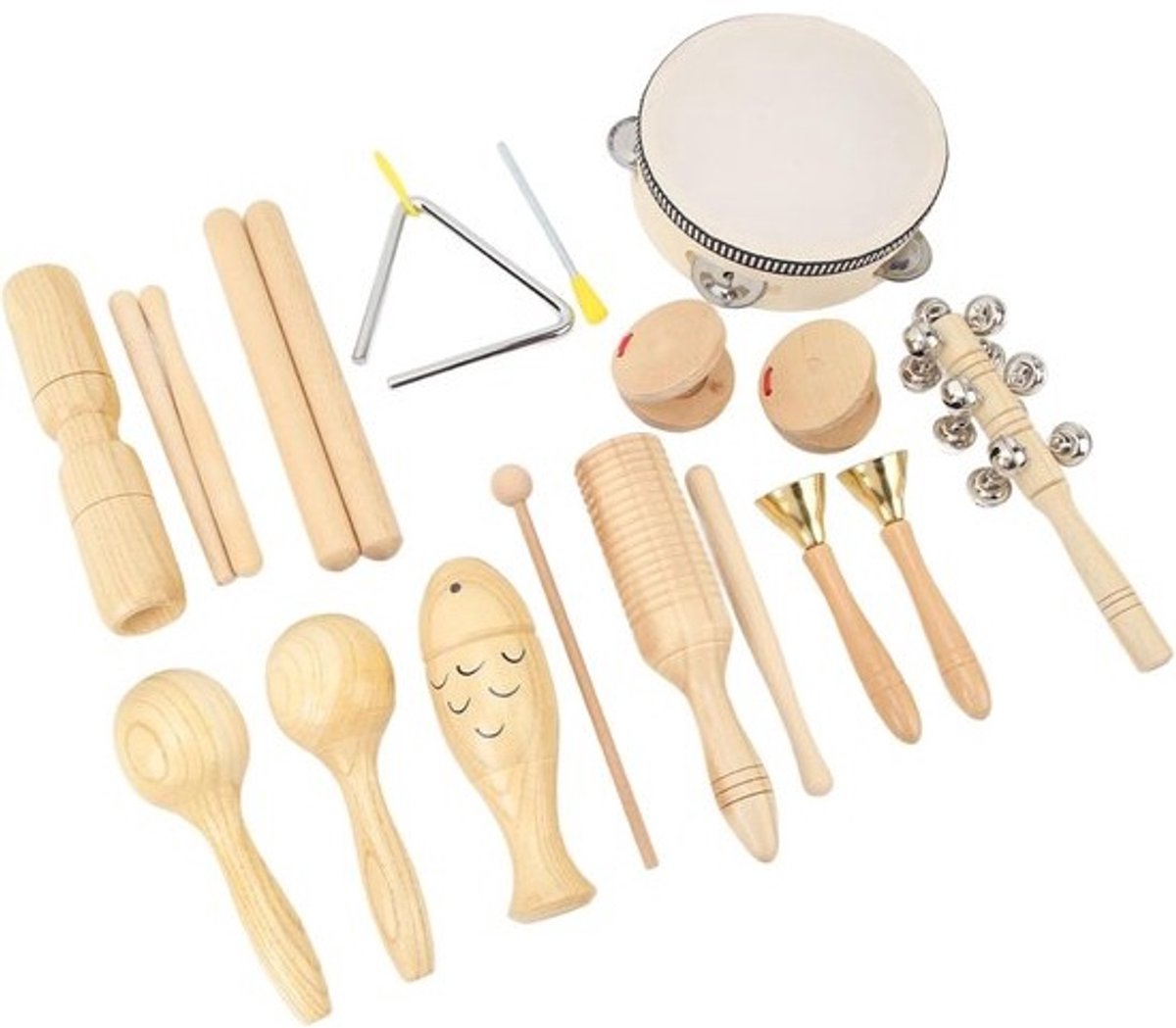 Muziek Instrumenten Set - Percussie Speelgoed - Muziek Ontwikkeling - Beech Hout RVS - 35 x 30 x 10 cm