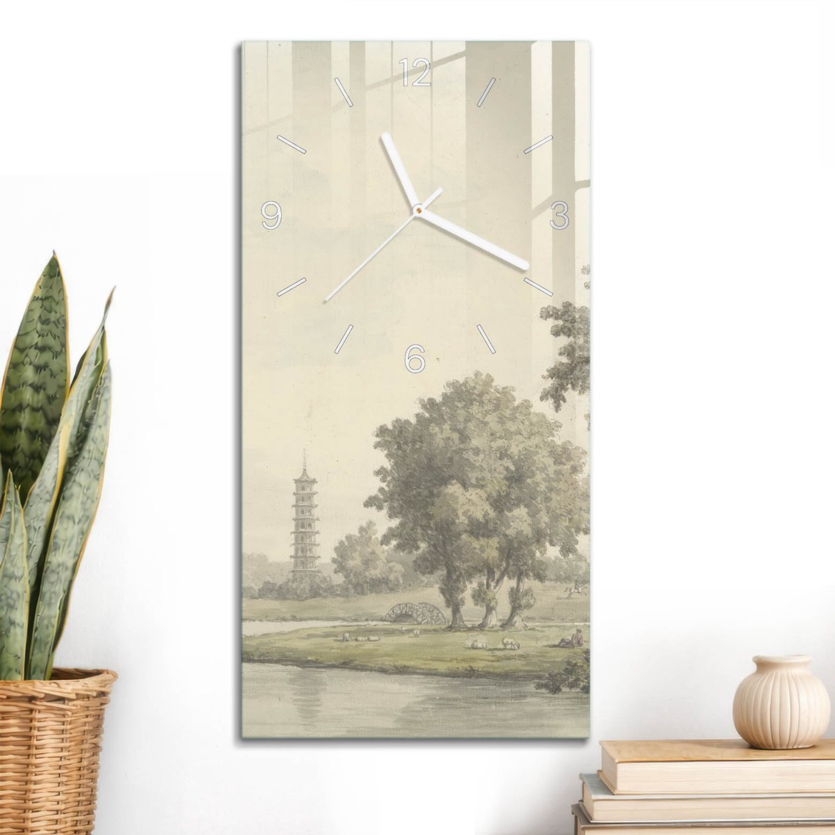 ArtPrintCave Groene Glazen Klok - 30x60 cm - Rechthoekige Wandklok - Groene Harmonie Unieke Klok - Natuur Stille Wandklok - Witte Klokwijzers