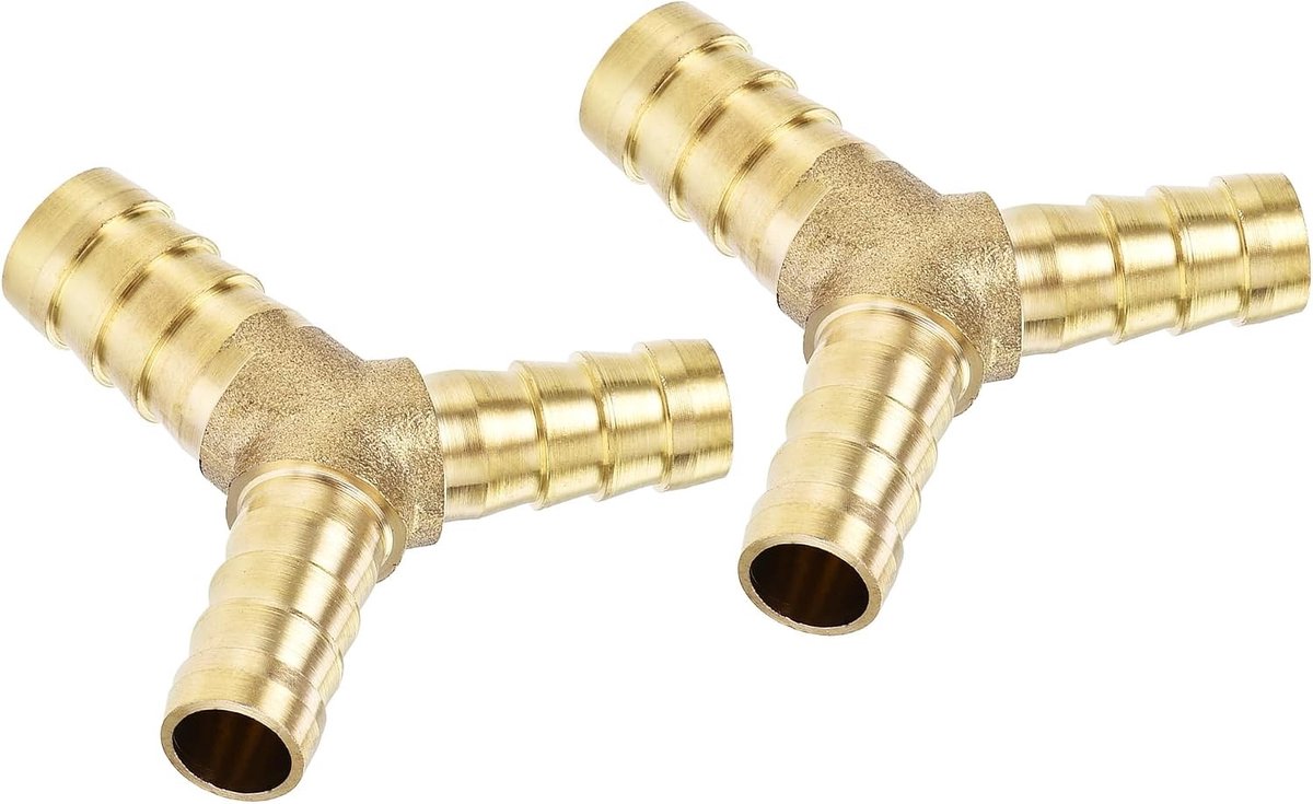 2 Stuks Messing Verloop Slang T-stuk, Y-Vormige 3-Weg Splitter Aansluiting voor Water en Brandstof | Slangfittingen, Ideaal voor Tuin en Klussen (1/2 x 5/16 x 5/16 inch)
