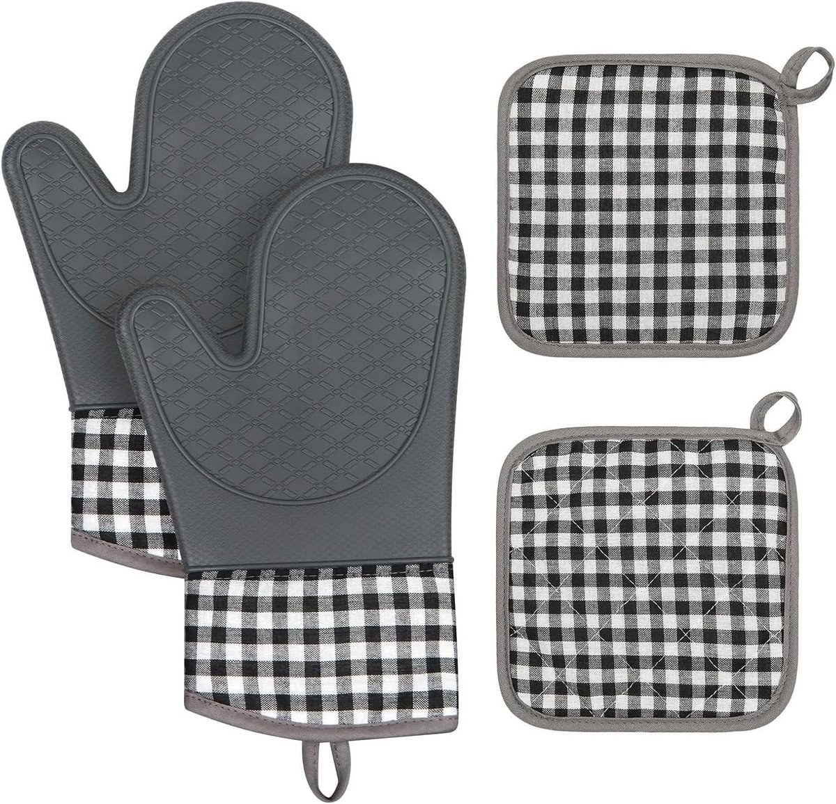 Hittebestendige Ovenhandschoenen Set van 4, Antislip Siliconen Oppervlak voor Koken, Bakken en Grillen, Ideaal voor Keuken en Pottenhouder