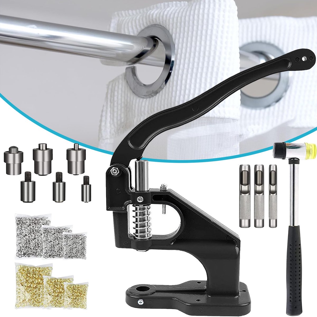 Handpers-Oogjesmachine - Gatenponsset Voor Leer - Oogje Tafelmontage Gatenpons - Oogjesponsset - 3000 Stuks Metalen Doorvoertules