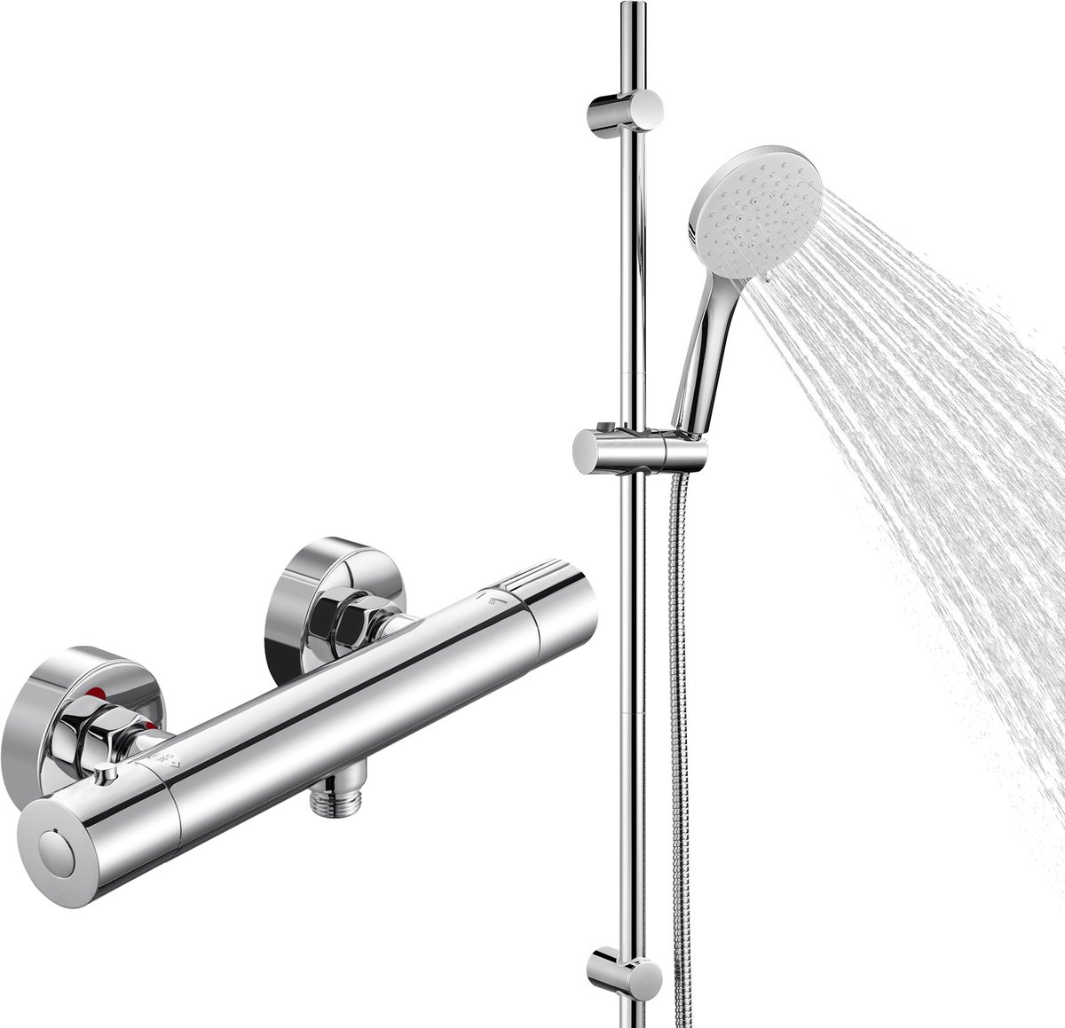 DERW Max Thermostatische Douchekraan - 90cm Glijstang Doucheset - 6 Standen Handdouche - Hoge Druk Douchekop - 15 cm Hartafstand - Veiligheidsfuncties - Chroom