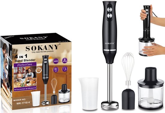 Staafmixer 500W - Elektrische Handblender met Roestvrijstalen Messen - 2 Snelheden - Handmixer voor Pureren, Mengen en Hakken - Zwarte Keukenmixer van AKKEE — afbeelding 2