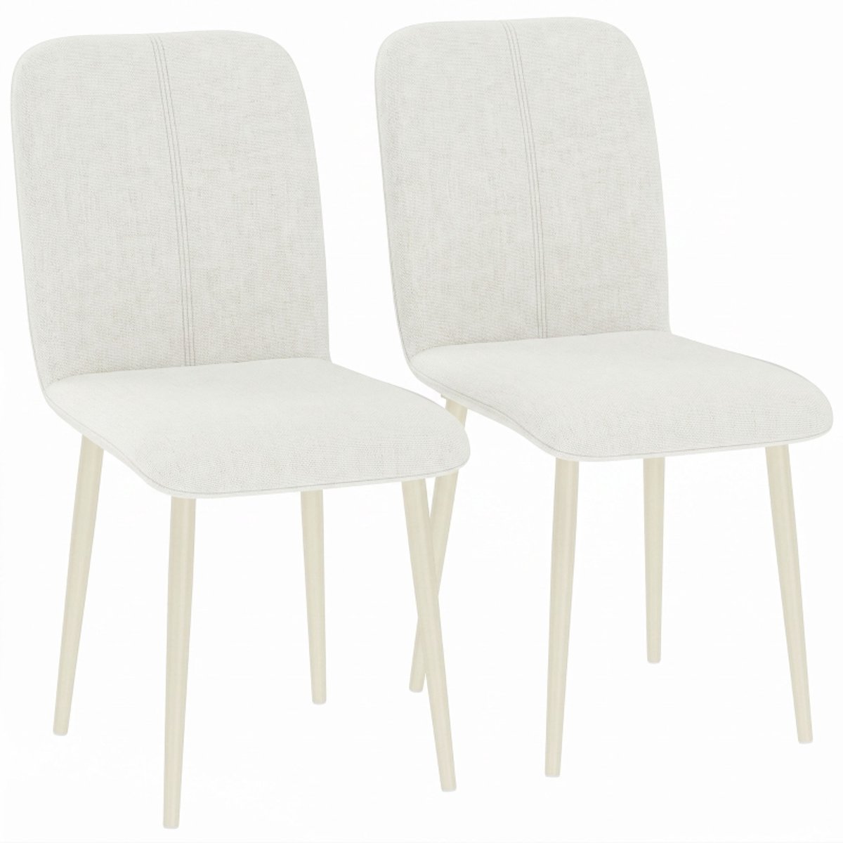 Clruro Eetkamerstoelen - 2 Stuks - Gewatteerd met Lichte Poten - Linnenlook - Crème Wit
