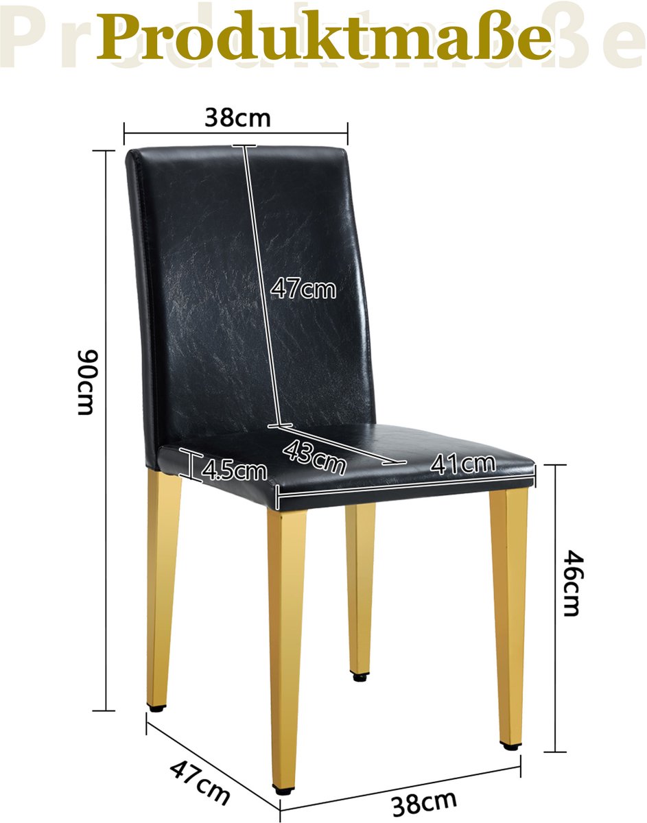 Clruro Eetkamerstoelen - 90 cm Hoog - 6 Stuks met Minimalistisch Design - PU/Metaal - Zwart/Goud Zwart+Goud