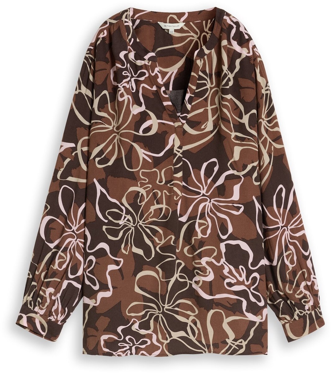 Tom Tailor - Plus Size - blouse van viscose - Maat 44 - brown big flower design
