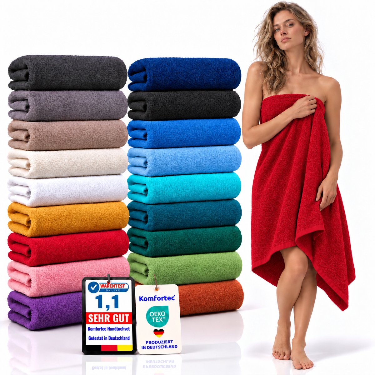 Komfortec Badhanddoek 100x200 cm van 100% Katoen, XXL Saunahanddoek, Grote Douchehanddoek, Zacht & Absorberend, Rood