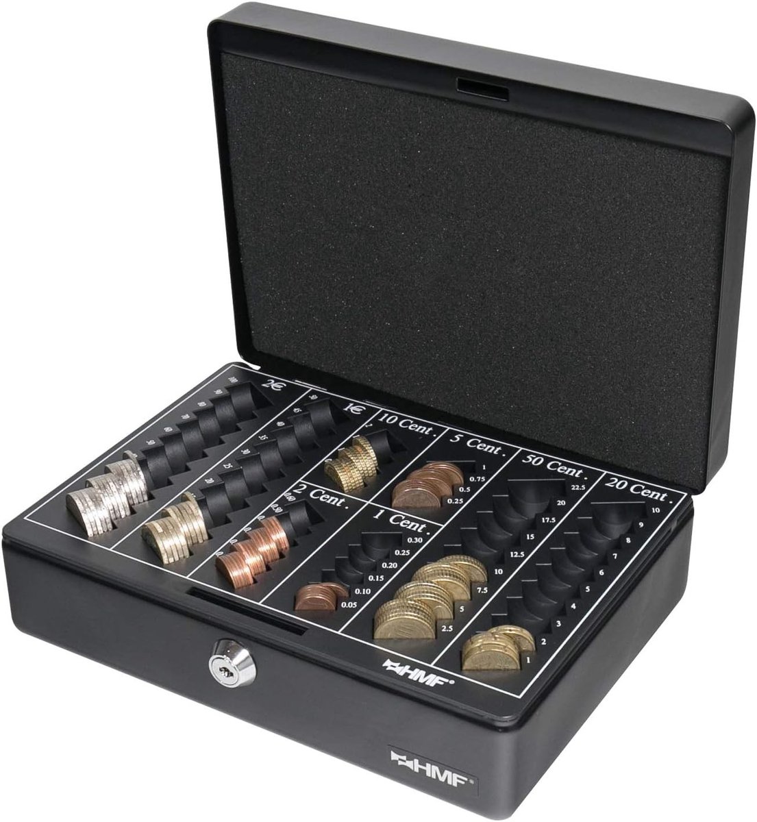 Geldkistje met slot - Zwart - 25 x 18 x 9 cm - Stalen Geldkistje met Euromuntinzet - Voor Veilig Geldbeheer