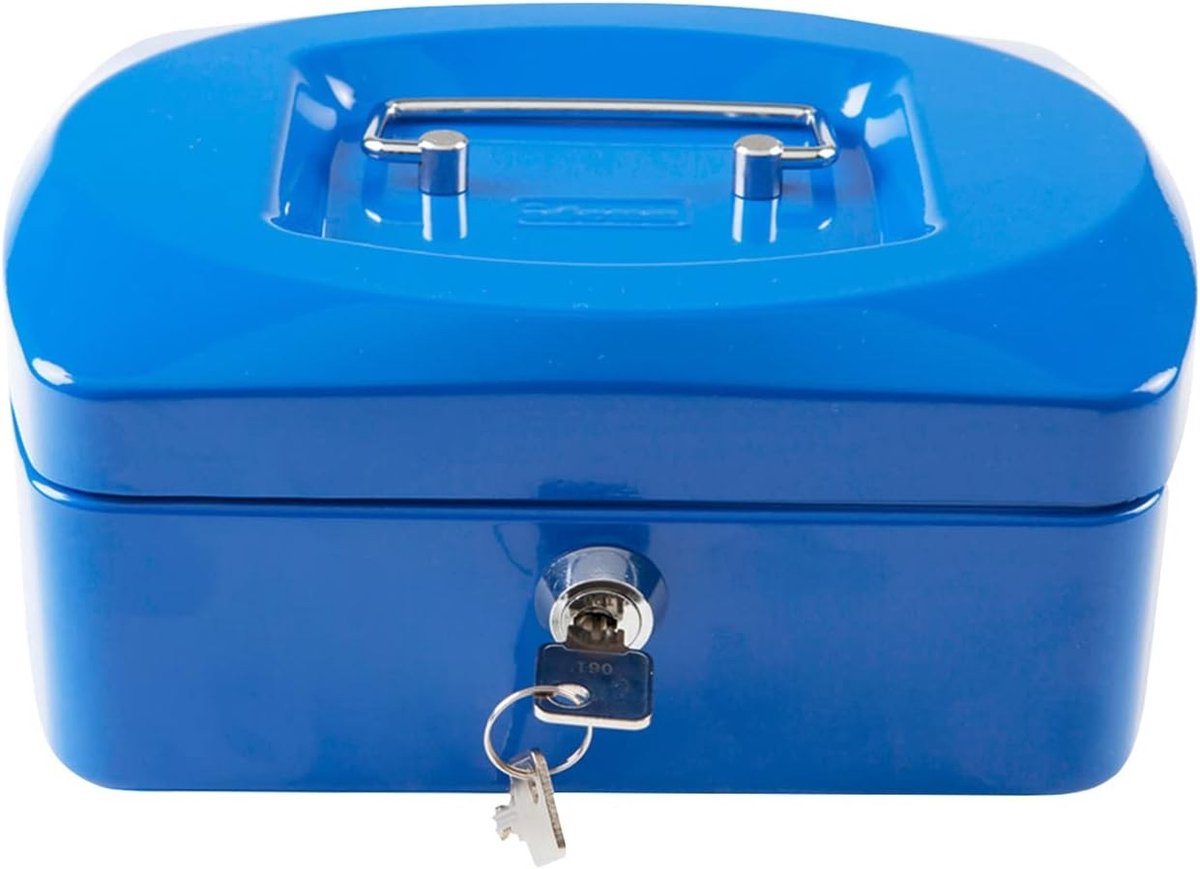 Geldkistje met slot - Blauw - 20,5 x 16 x 9 cm - Metaal - Voor veilig opbergen van geld en waardevolle spullen