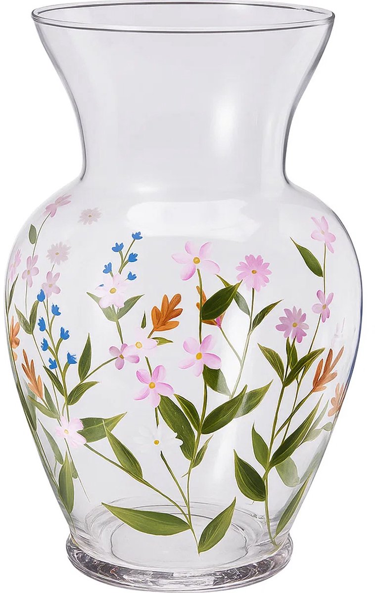 Home & Styling Collection Glazen vaas voor bloemen, met bloemmotieven, 16,5 x 16,5 x 27 cm transparent
