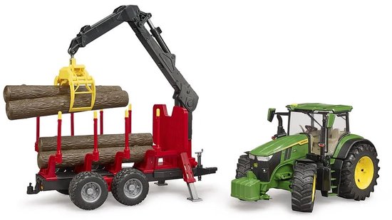Bruder 03154 John Deere 7R 350 Tractor met Aanhanger en 4 Boomstammen - Realistische Details, Openende Deuren, Functionele Laadkraan, Geschikt voor Kinderen vanaf 3 Jaar van BRUDER — afbeelding 4