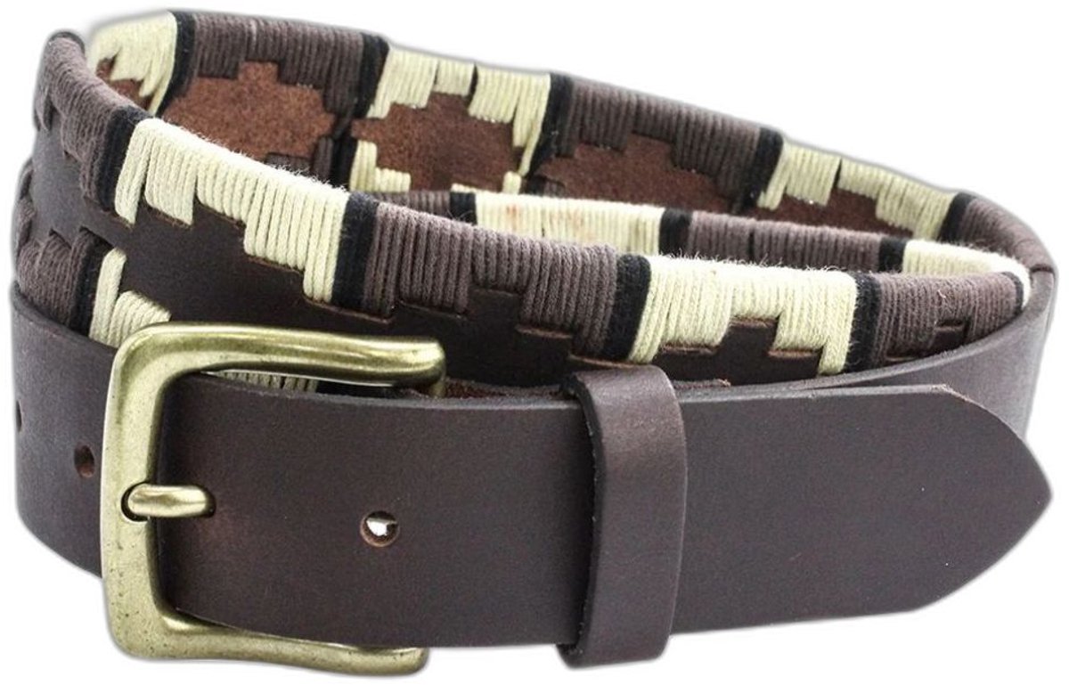 Sophos Lifestyle Wothorpe Herenriem 35 mm – Leren Polo Style – Bruin, Zwart & Ecru maat Small (81- 86cm)