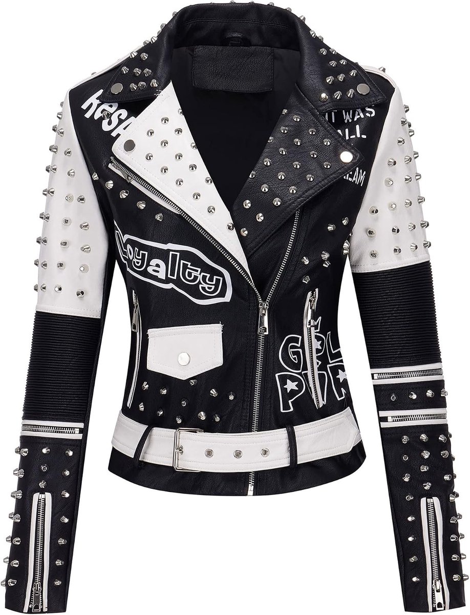 Dames kunstleren jas klinknagels Floral Moto Biker korte revers mantel