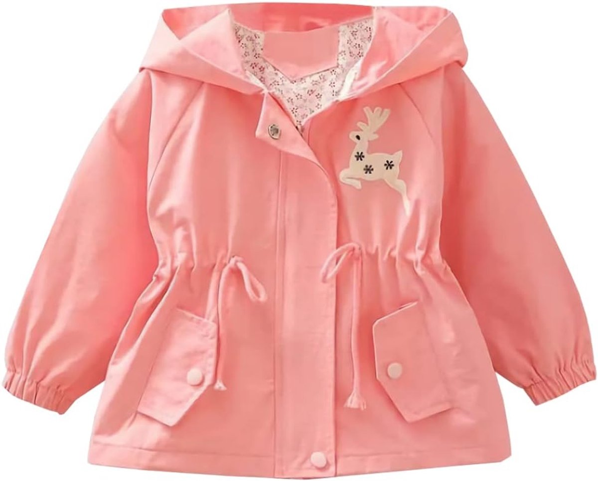 Overgangsjas voor kinderen, meisjes, winddichte mantel, outdoor windjack met capuchon, voor lente en herfst, roze, 122/128 cm