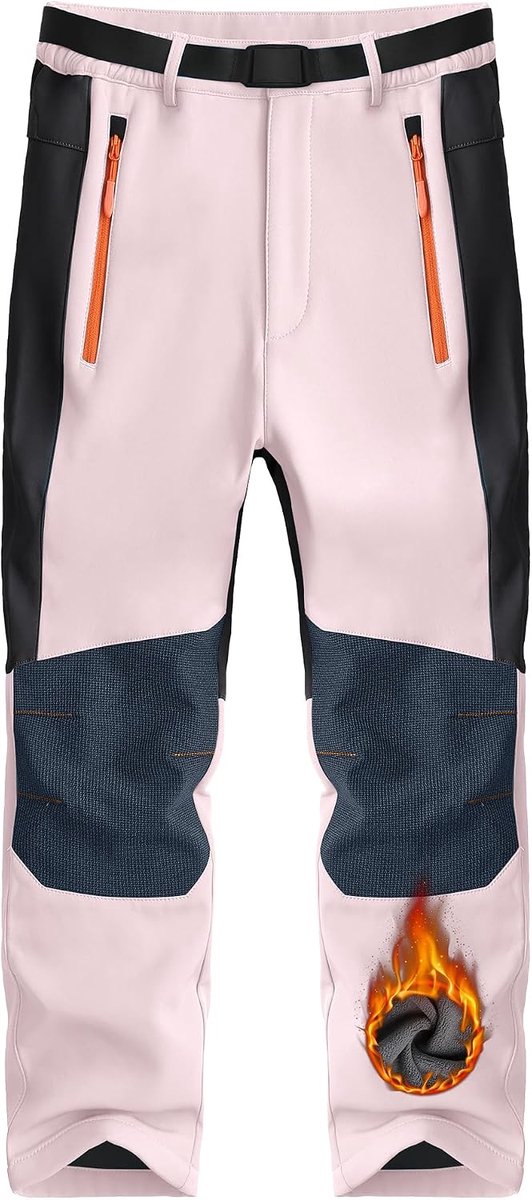 Waterdichte outdoorbroek voor kinderen, gevoerde warme cargobroek, wandelbroek voor jongens en meisjes, ski's, sneeuw, winddichte broek met zakken met ritssluiting, voor 6-14 jaar