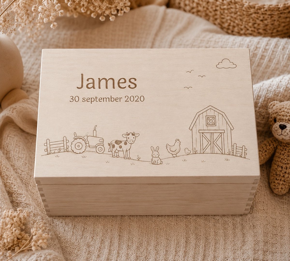 Memorybox | Boerderij | Herinneringen kist | Kraam cadeau voor jongen | M