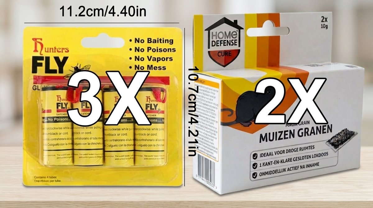 Muizengranen met Muizenlokdozen & Vliegenvangers - Effectieve Ongediertebestrijding voor Binnen - 2 Muizenlokdoosjes + Vliegenvanger Plakstrips