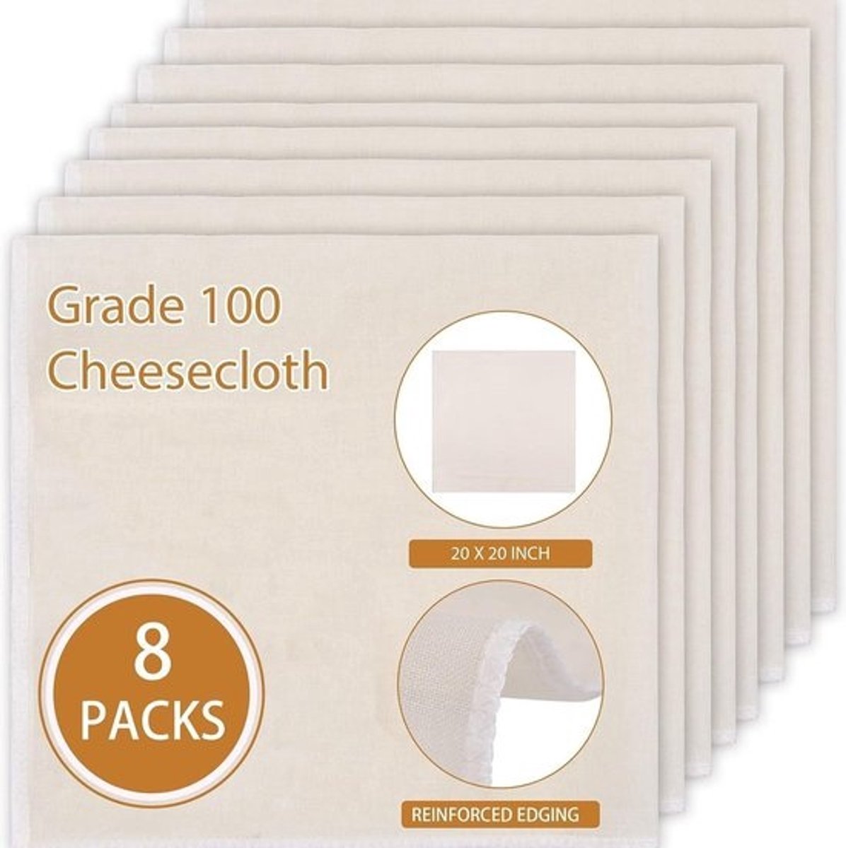 8x Herbruikbare Kaasdoek 50x50 cm | Grote Set Biologisch Katoen Zeefdoek voor Zeven, Koken en Bakken