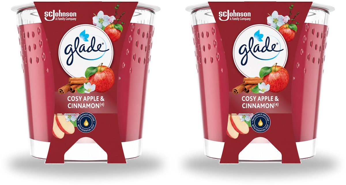 2 x Glade - Geurkaars Cosy Appel Kaneel - 100% Raapzaadwas & Vegan - 112 g - Voordeelverpakking - 2 stuks